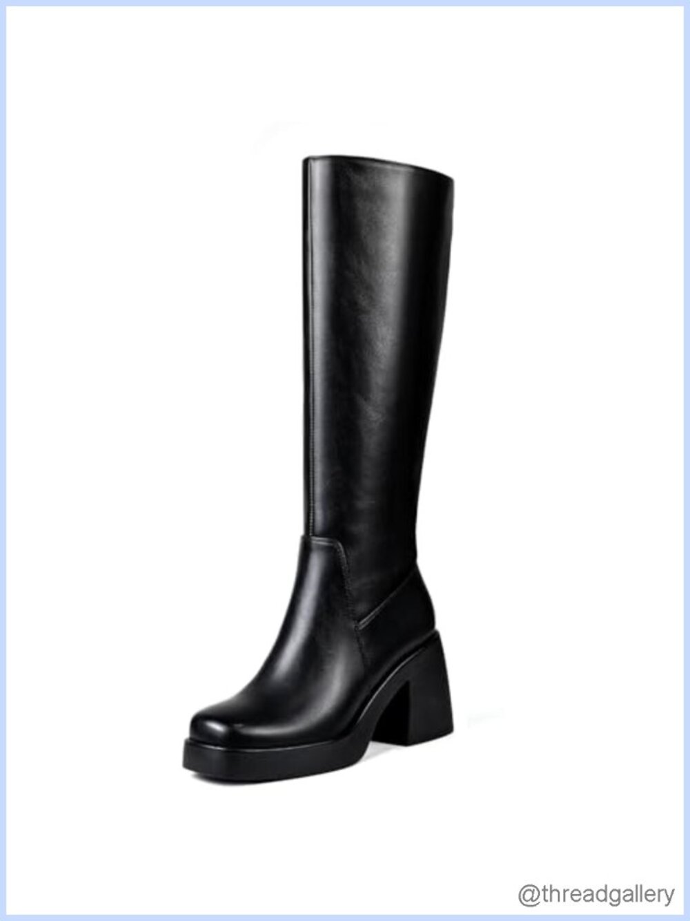 Women's Platform Knee High Boots Chunky Heel Faux Leather Tall Boot
